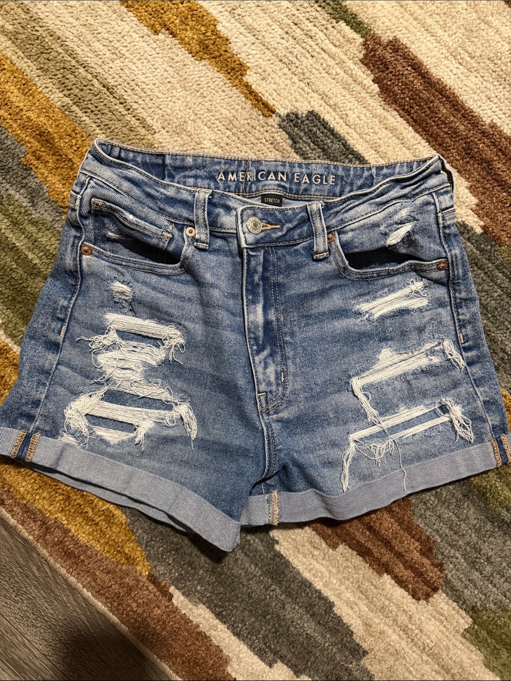 American Eagle Outfitters Blue Distressed Cuffed Denim Shorts